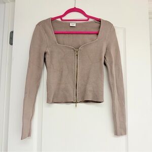 Abercrombie & Fitch Tan Knit Long Sleeve Top with Zipper Detailing, Size S